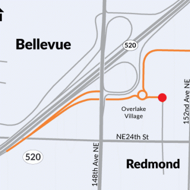 A map showing changes at the SR 520/148th Avenue NE interchange.