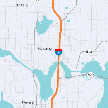 A map showing the I-5 Yesler Way to 117th rehabilitation project.