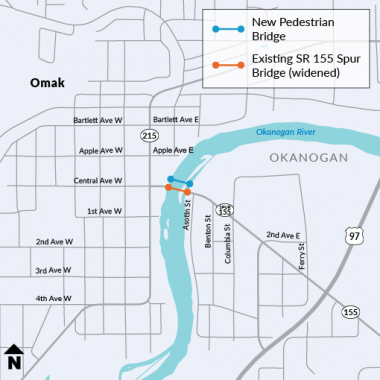 The SR 155 Spur Bridge in Omak will have traveling lanes widened and a multi modal bridge constructed adjacent.