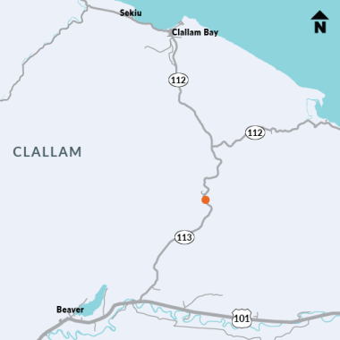 The slide location is along Burnt Mountain Road (SR 113) between Beaver and Clallam Bay in Clallam County. The highway is a vital route for SR 112 travelers and the Makah Tribe. 