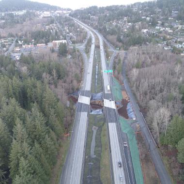 Drone footage of the new fish passable culvert on I-5 at Padden Creek