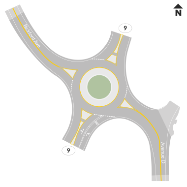 A rendering of the final roundabout configuration for SR 9 and Bickford Ave.