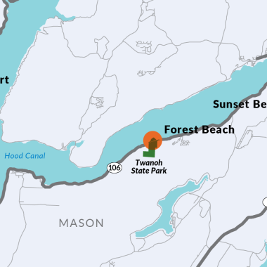 Map of work zone on SR 106 at Twanoh State Park on Hood Canal in Mason County 