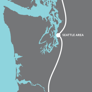 View Full Image of basic map linking Seattle with Portland and Vancouver, BC