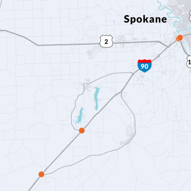 Map location of several bridges that will be rehabilitated along I-90 in 2022.