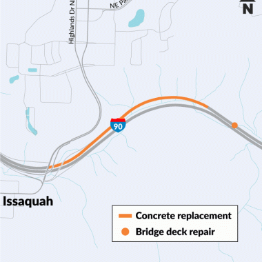 A map showing the location of concrete replacement work near Issaquah.