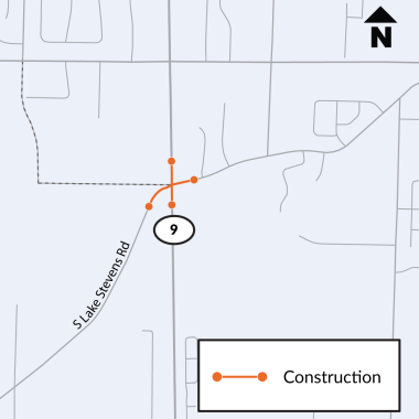 Map showing the construction zone for SR 9 and South Lake Stevens Road