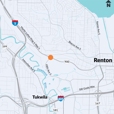 A map showing the location of work on SR 900 in the Bryn Mawr-Skyway area.