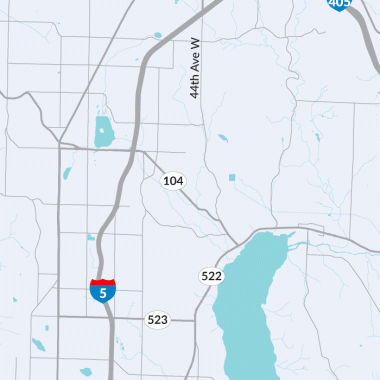 A map showing the location of seismic repairs on I-5 at Northgate Way and Maple Road.