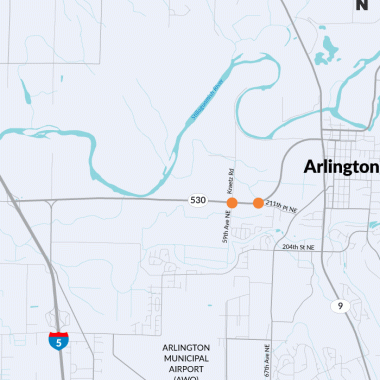 A map showing the intersections of 59th Avenue Northeast and 211th Place Northeast on SR 530