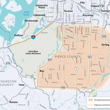 A study area map of south Pierce County and surrounding roads