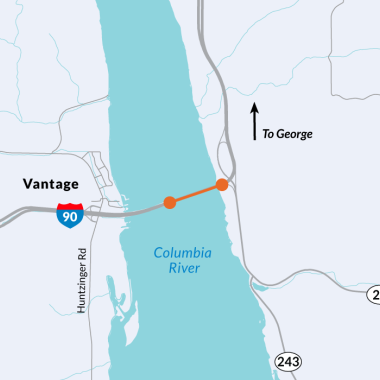 Map of I-90 across the Vantage Bridge