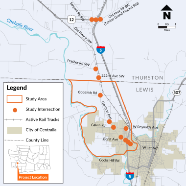 North Lewis County Industrial Access Transportation Study Area map