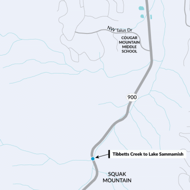 A map showing the location of the Tibbetts Creek culvert on SR 900