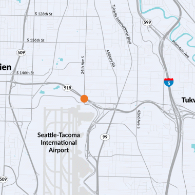 Map shows location of 24th Avenue  South Bridge over SR 518 near Sea-Tac International Airport