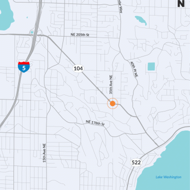 A map shows where WSDOT will build a fish-passable structure under SR 104 in Lake Forest Park.