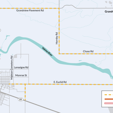 Crews have closed a half-mile section of SR 241 between Wheelers Smoke-N-Gas and the Yakima River Boat Launch. Travelers will be detoured to Grandview Pavement, Hornby, Chase, South Euclid and East Euclid roads. This detour will add about 15 minutes to travel time. Truck traffic will be detoured from East Euclid Road to SR 22 via Phillips Road to prevent congestion at Artz Fox Elementary School in Mabton.
