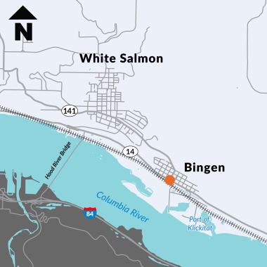 Map shows location of project that will provide improvements for safety and connectivity between West Steuben Street (SR 14) and the Port of Klickitat/Bingen Point, in Klickitat County, WA.