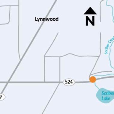 A map showing the location of a culvert that will be replaced on SR 524 near Lynnwood.