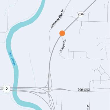 A map of the project site showing where unnamed tributaries to Ebey Slough intersect SR 204 in Lake Stevens, WA.
