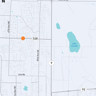 A map of the project site where Munson Creek intersects with SR 528 in Marysville, WA.