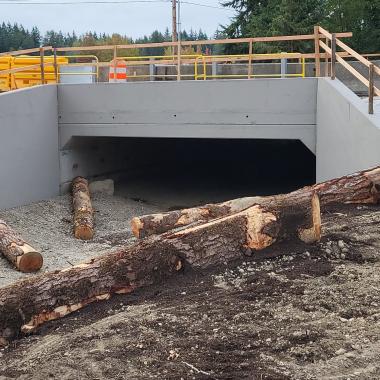 New 25-foot box culvert fish passage installed under SR 96 at North Creek.