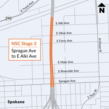 Map location and design for the North Spokane Corridor Stage 3 project.