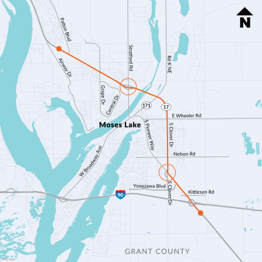 Map showing the location for this project, which includes a stretch of SR 17 from the ramp off Exit 179 on I-90 to SR 17 between Airway  and Patton.