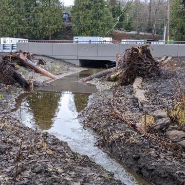 A photo of the new SR 20 Red Creek fish passable structure compeleted.