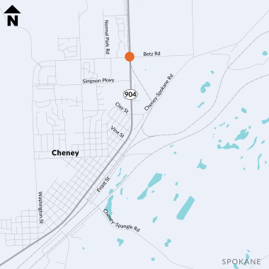 An orange dot is located at the intersection of SR 904 and Betz Road on a gray map. 