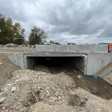 Under construction concrete culvert installed beneath State Route 202.