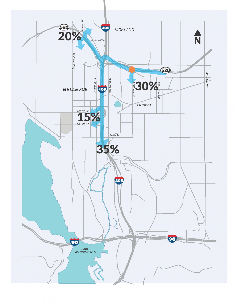 A map showing estimated westbound traffic patterns after these project improvements. 