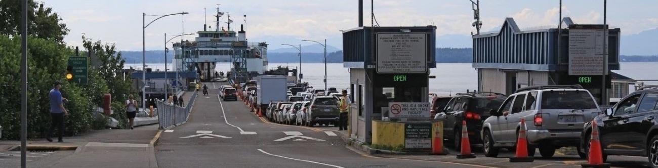 Cars wait for the ferry on the Fauntleroy Ferry Terminal dock