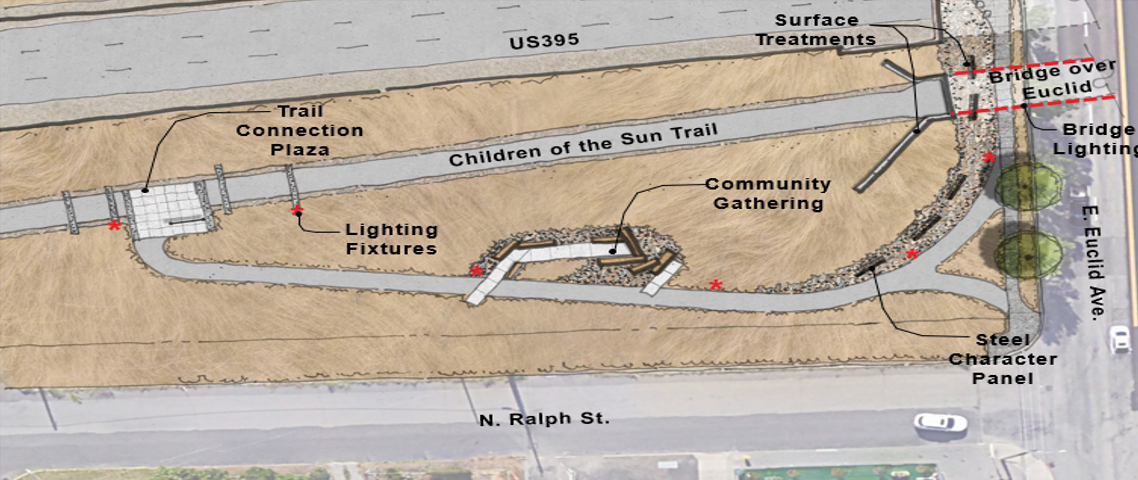 Design of the proposed plaza at Euclid Avenue for the Child of the Sun Trail.