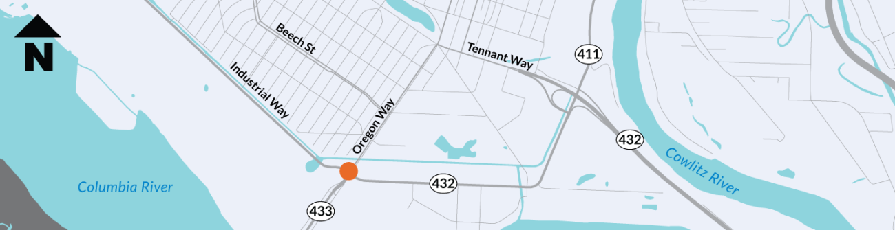 A map of the location of the Industrial Way/Oregon Way Intersection Improvements project. 
