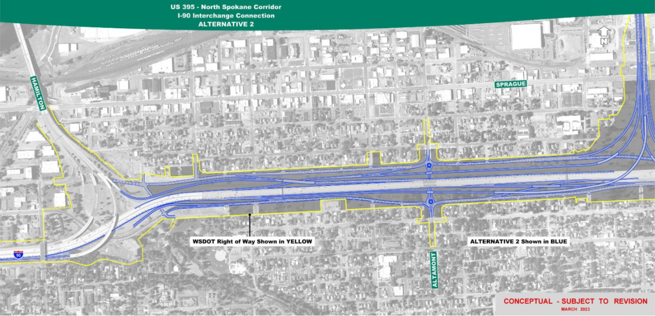 Proposed design alternative 2 of the North Spokane Corridor to I-90.
