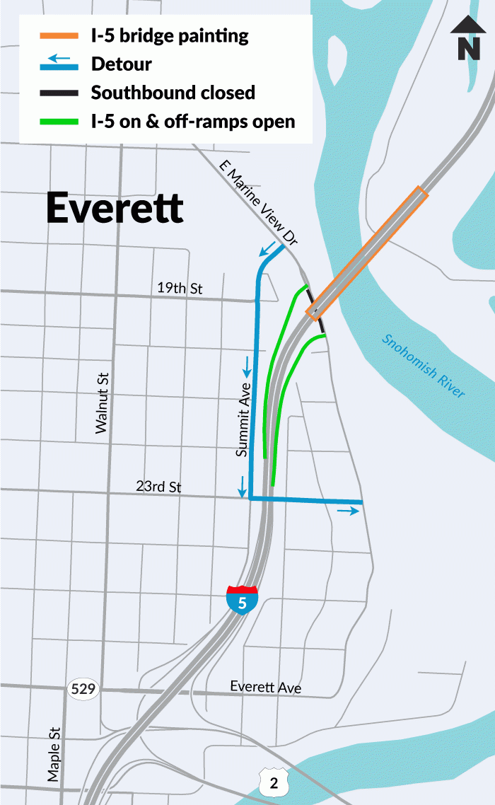 A map showing the alternative route when eastbound Marine View Drive is closed.