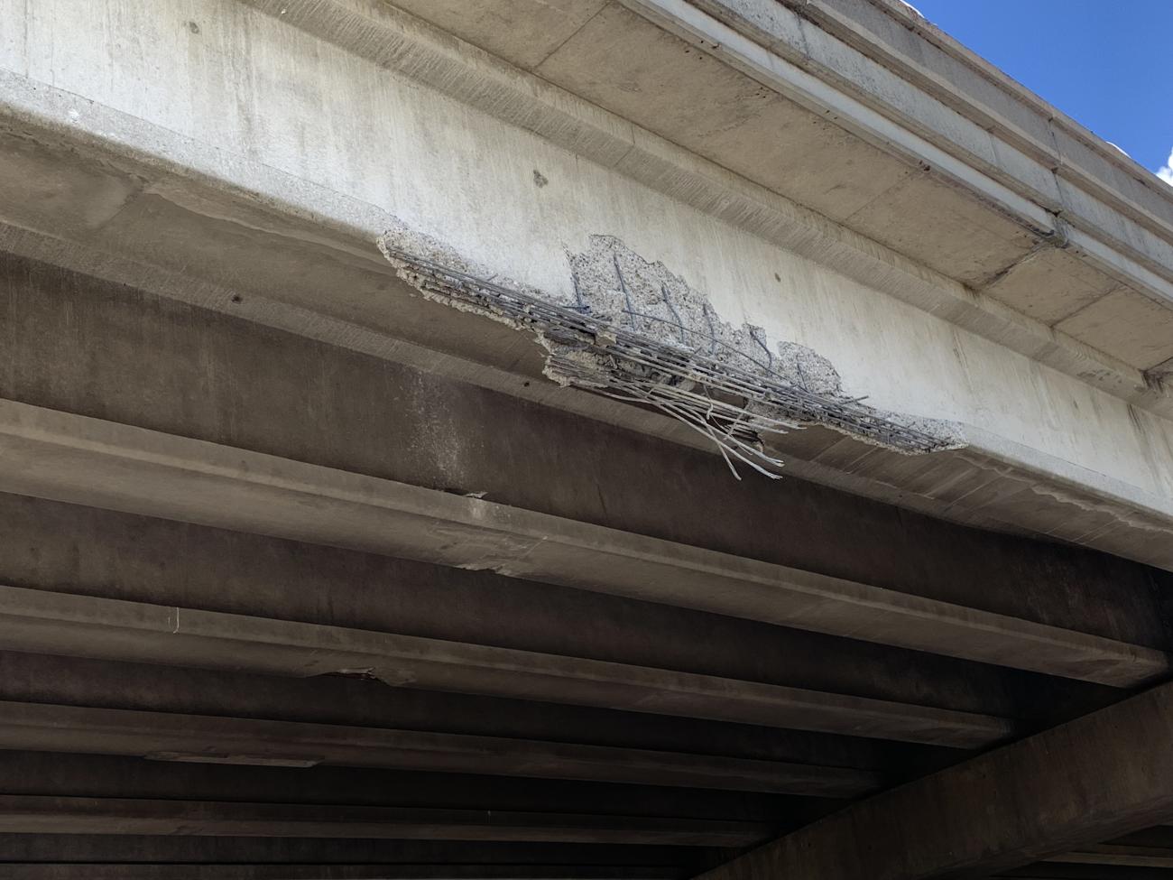State Route 14 - Lieser Road Overpass - Bridge Damage on the eastern facing side of the bridge