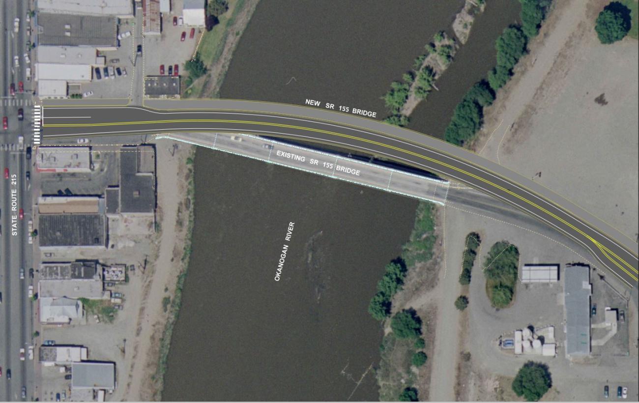 The footprint of the new bridge will be to the north of the existing bridge, and slightly curved.