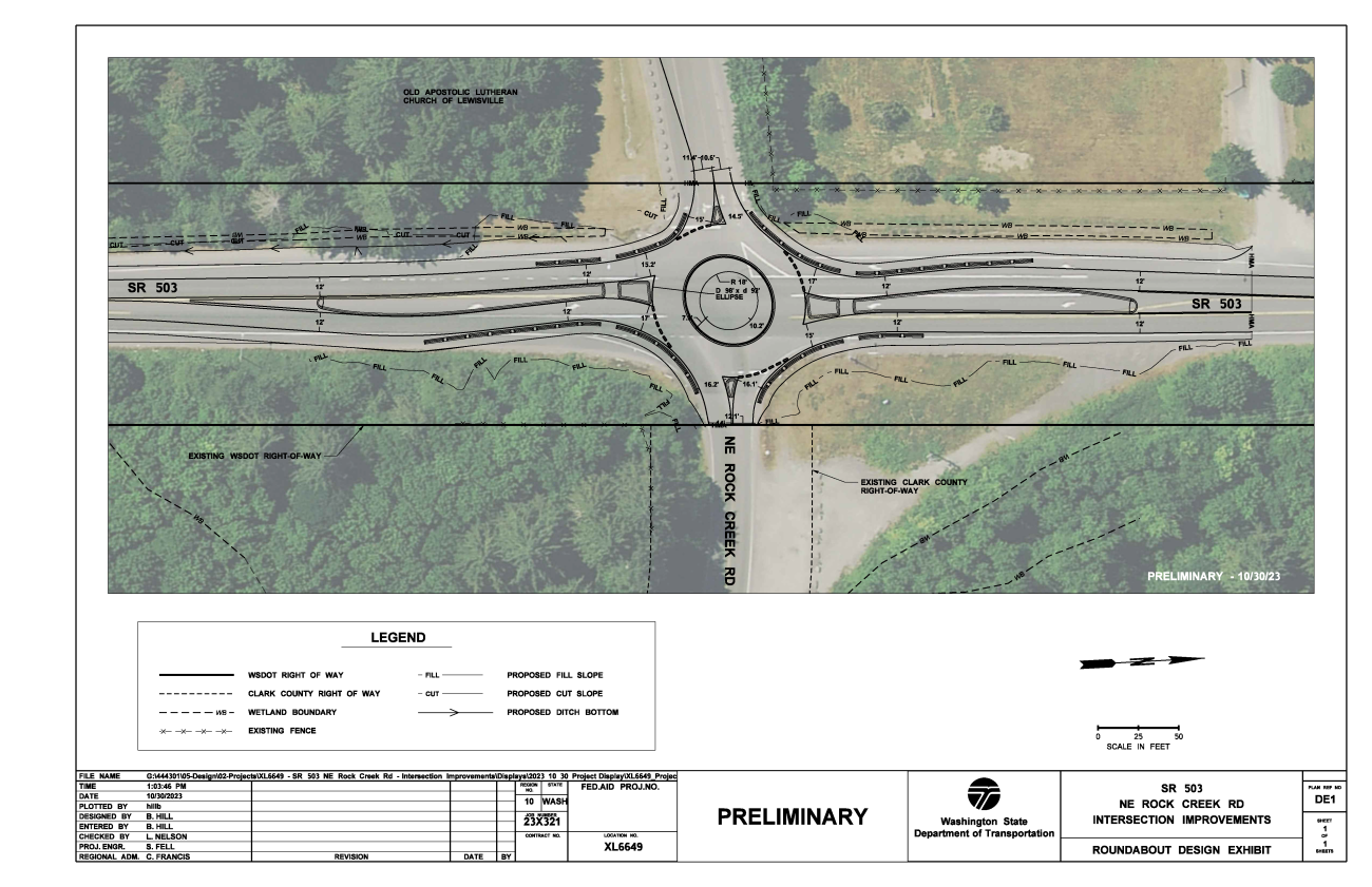 Image shows roundabout design to help improve the intersection of SR 503 and Rock Creek Road.