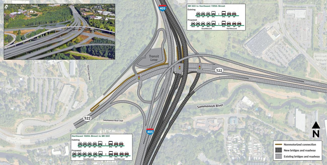 Aerial view of new SR 522 and I-405 Interchange