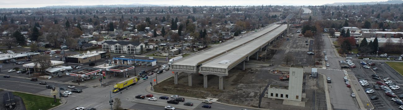 Aerial view of the North Spokane Corridor Phase 1 project at SCC completed in November of 2023