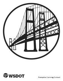 Black and white graphic of Tacoma Narrows Bridge for pumpkin carving template
