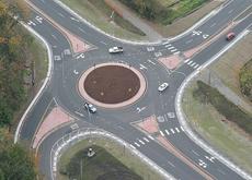 Aerial image of a multilane roundabout.