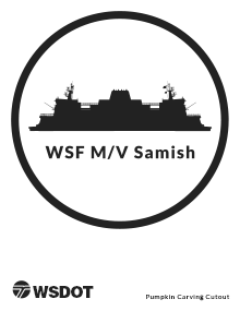 Black and white graphic of Washington State Ferries marine vessel Samish for pumpkin carving template