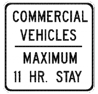 Commercial vehicle parking sign - maximum stay 11 hours