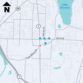 Map showing detour route for local traffic wanting to access South Lake Stevens Road east of SR 9.