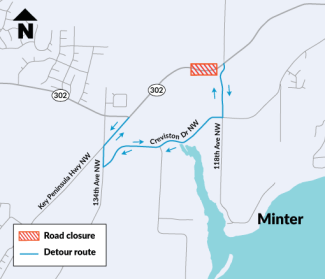 Proposed detour route during Little Minter Creek culvert work this summer.