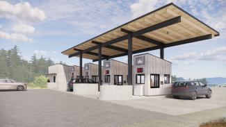 Rendering of the new Anacortes Terminal Tollbooths from the side