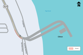 Map showing temporary lane configuration at the Clinton Ferry Terminal during construction.